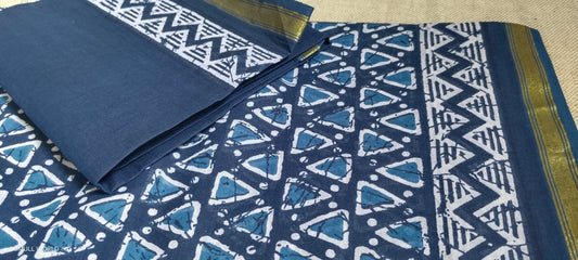 TRADITIONAL PRINTED COTTON SAREE WITH SMALL ZARI BORDER