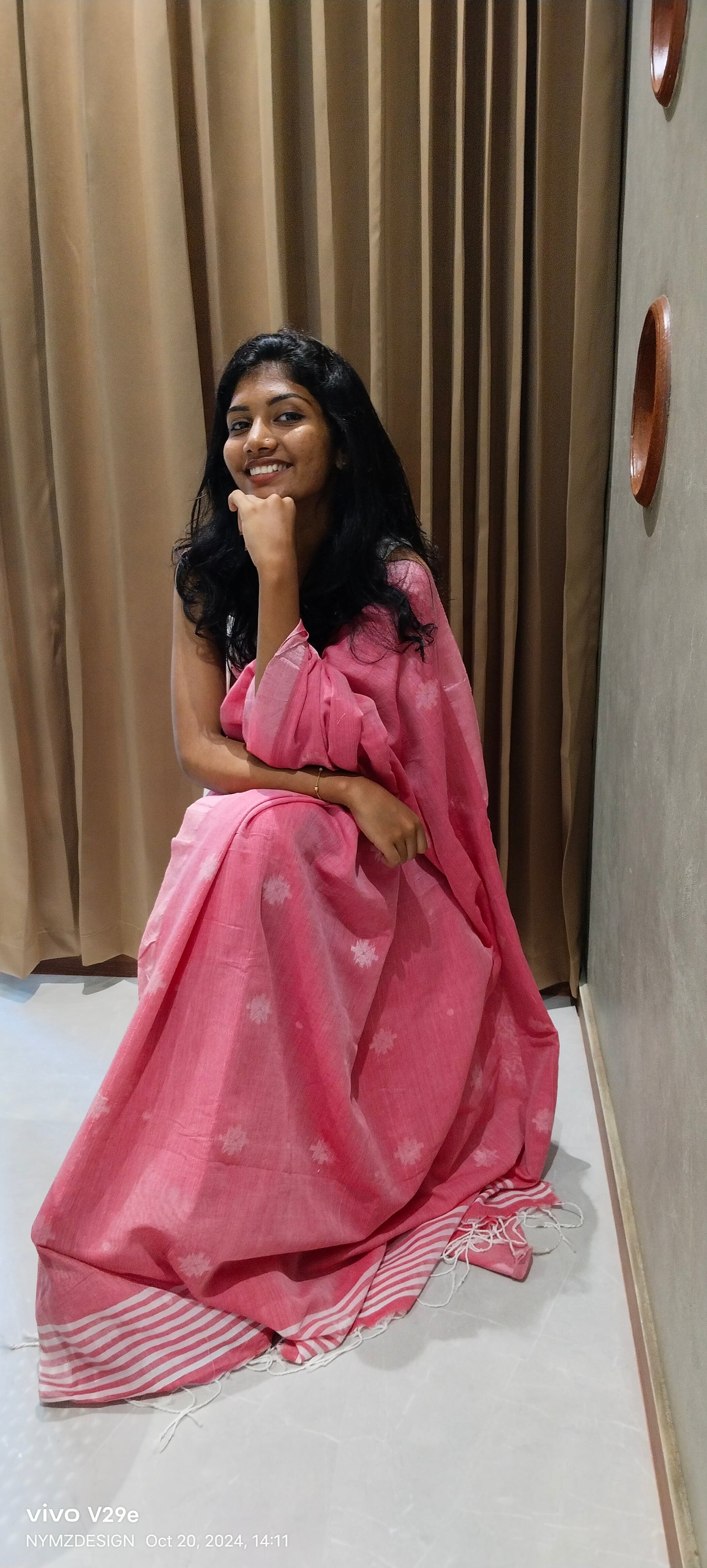 PLUM PINK KHADI COTTON SAREE WITH THREAD WOVEN FLORAL BUTTAS AND SIMPLE BORDER