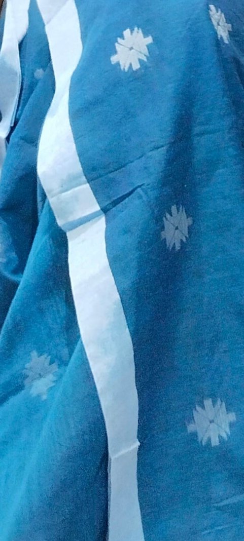 DEEP BLUE-KHADI COTTON SAREE WITH THREAD WOVEN FLORAL BUTTAS AND SIMPLE BORDER