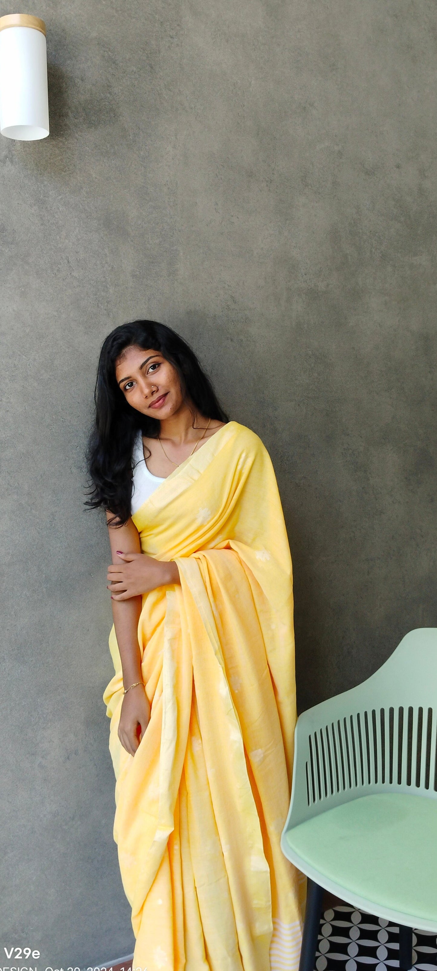YELLOW- KHADI COTTON SAREE WITH THREAD WOVEN FLORAL BUTTAS AND SIMPLE BORDER