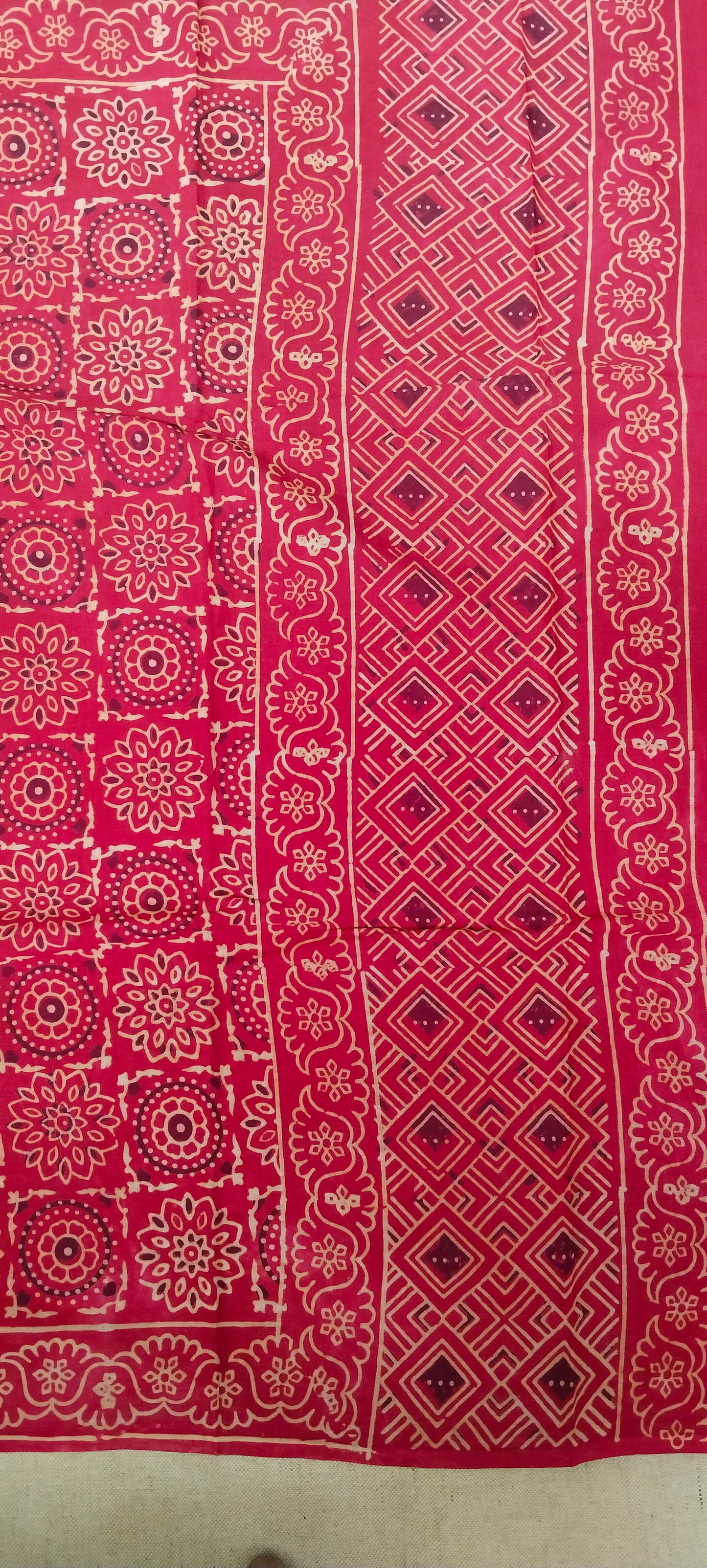 BAGRU HAND BLOCK PRINTED MULMUL COTTON SAREE