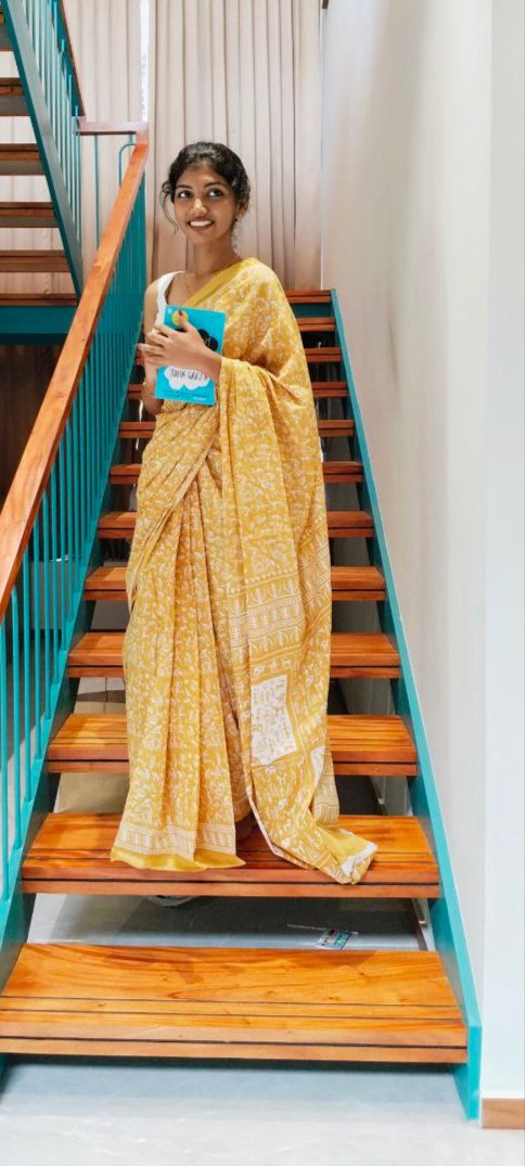 TRADITIONAL PRINTED COTTON SAREE WITH SMALL ZARI BORDER