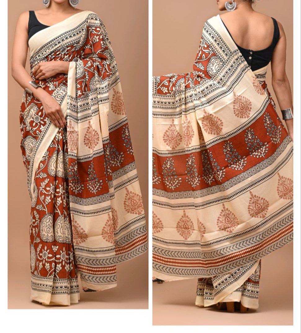 Bagru Print Mul mul Cotton Saree