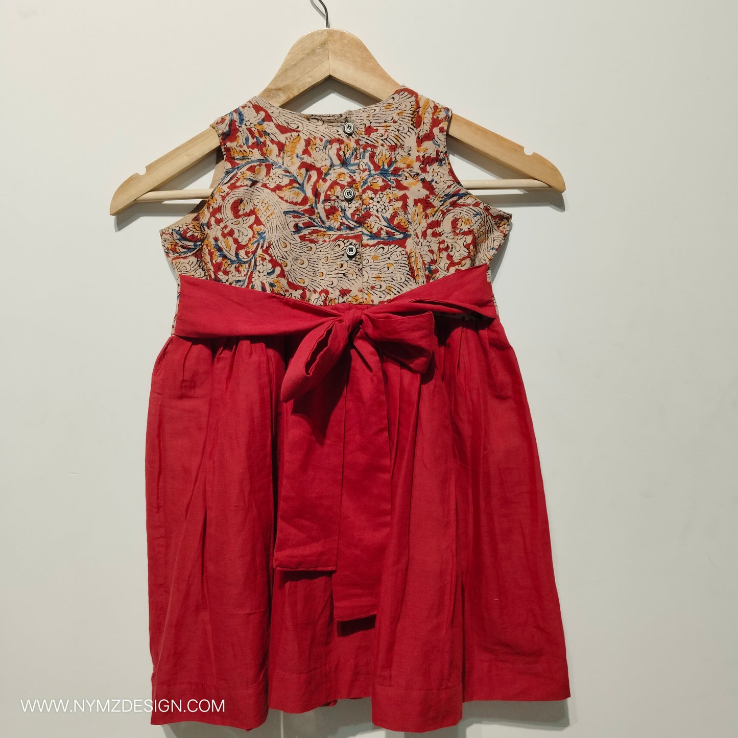 Red Cotton Kalamkari Frock for Girls | Handcrafted Kidswear (Age 1ā5 Years)