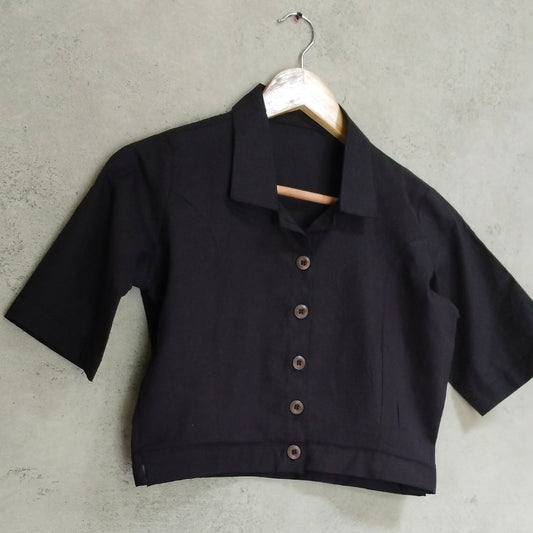BLACK COTTON PLAIN BLOUSE