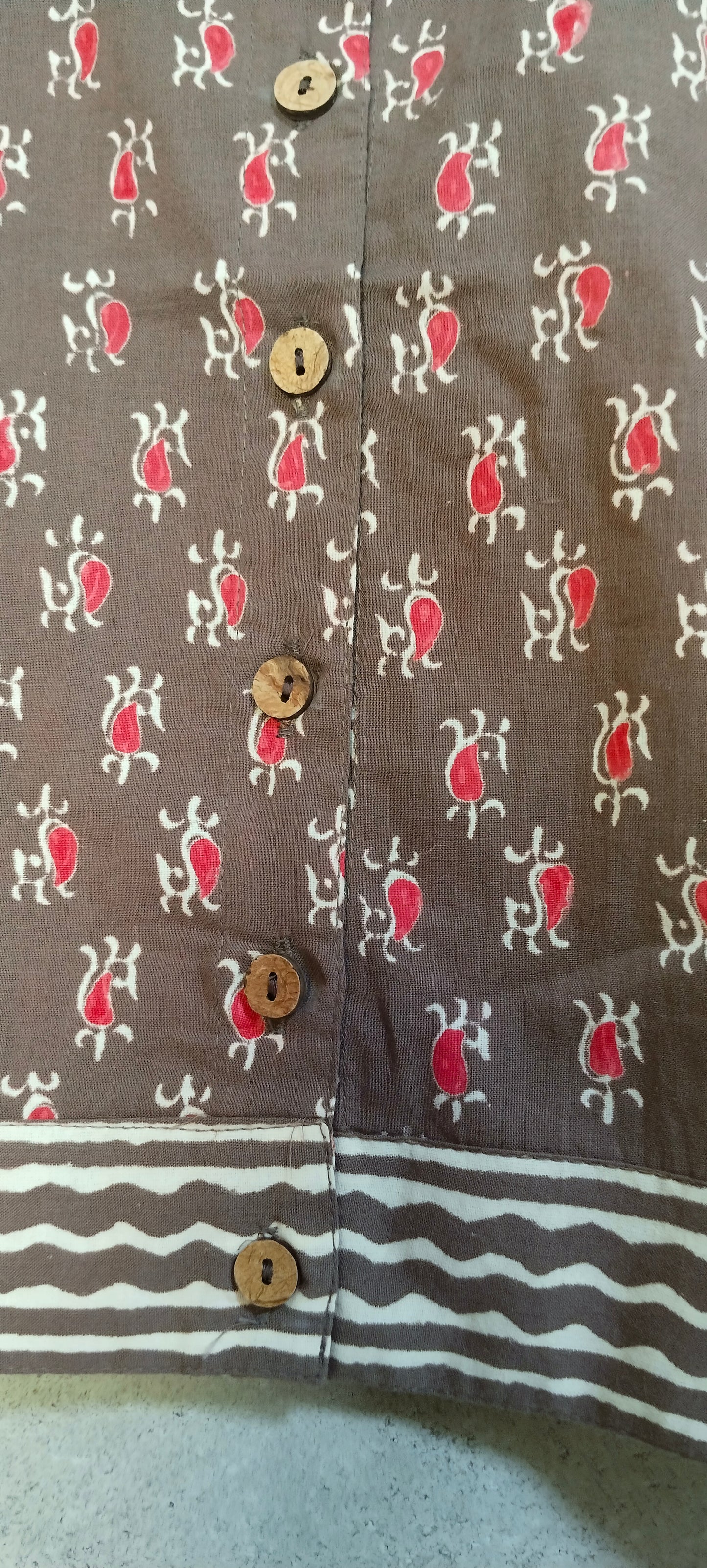 GREY- BROWN COTTON BLOCK PRINT BLOUSE