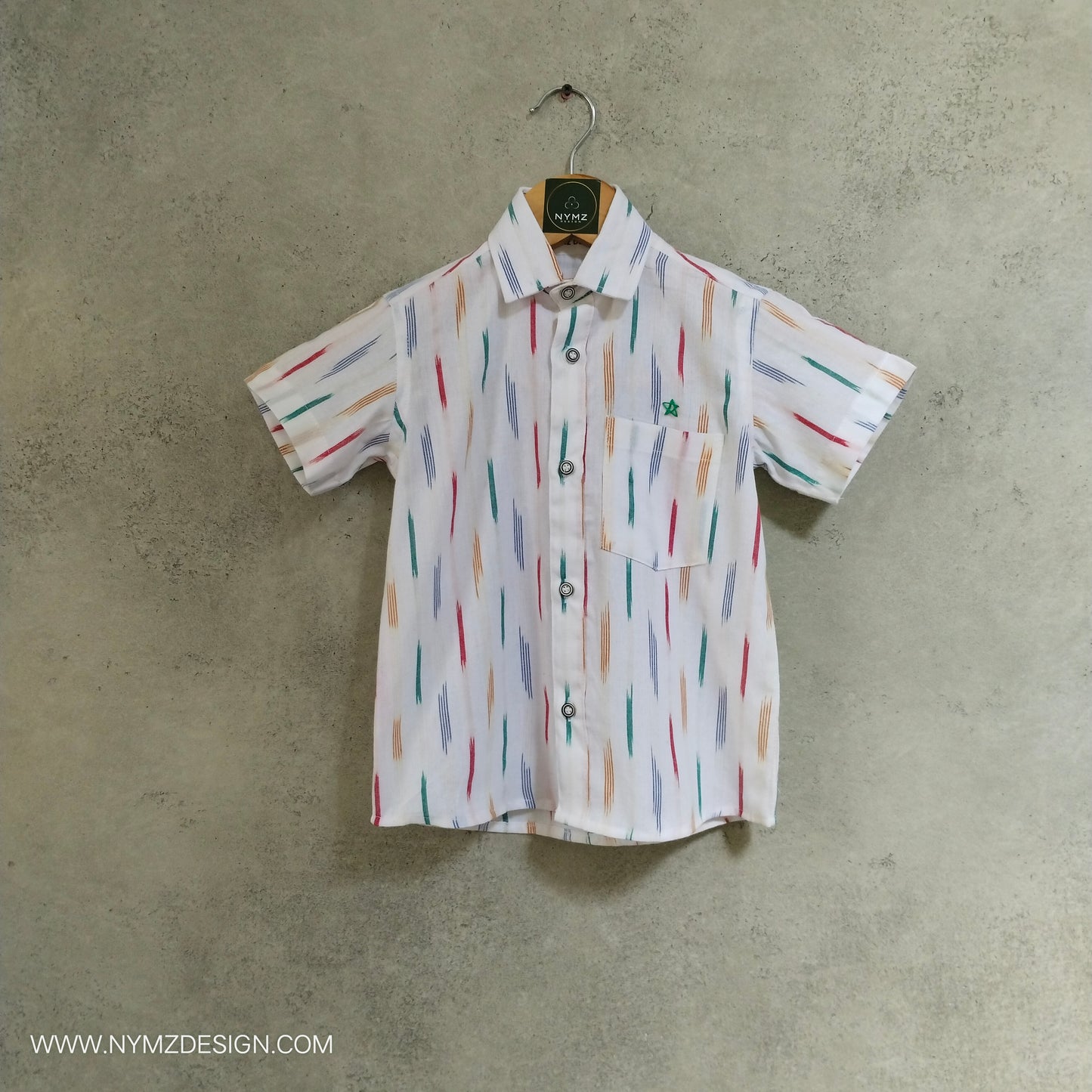 White Ikat Handloom Cotton Shirt Age (1 to 5year)