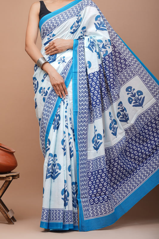 Bagru Print Mul mul Cotton Saree