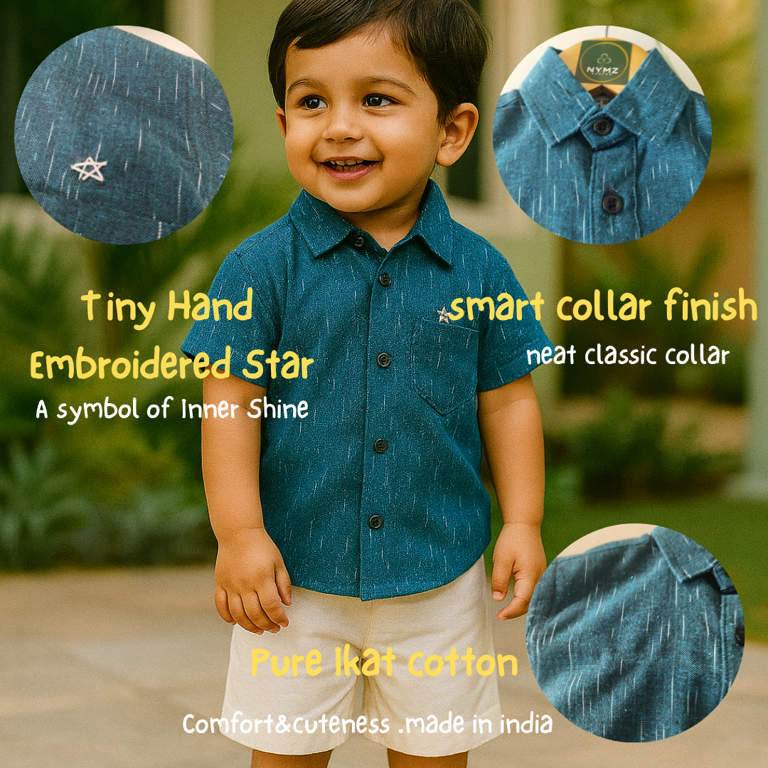 Blue Ikat weave Cotton Half Sleeve kids Shirt Age (1 to 5year)