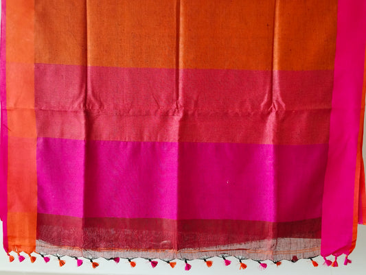 BROWN PLAIN LINEN SAREEWITH CONTRAST PALLU
