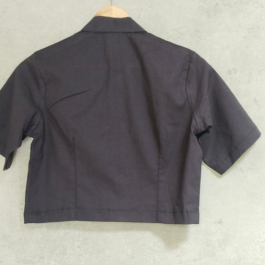 Black Full Collared Cotton Blouse