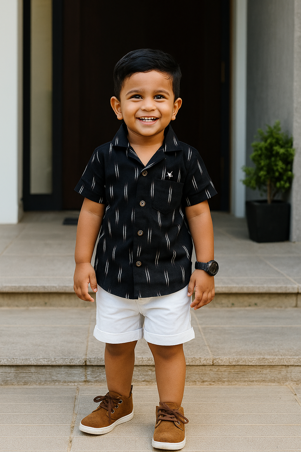 Black Ikat woven Cotton Shirt 1 to 5 years