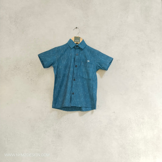 Blue Ikat weave Cotton Half Sleeve kids Shirt Age (1 to 5year)