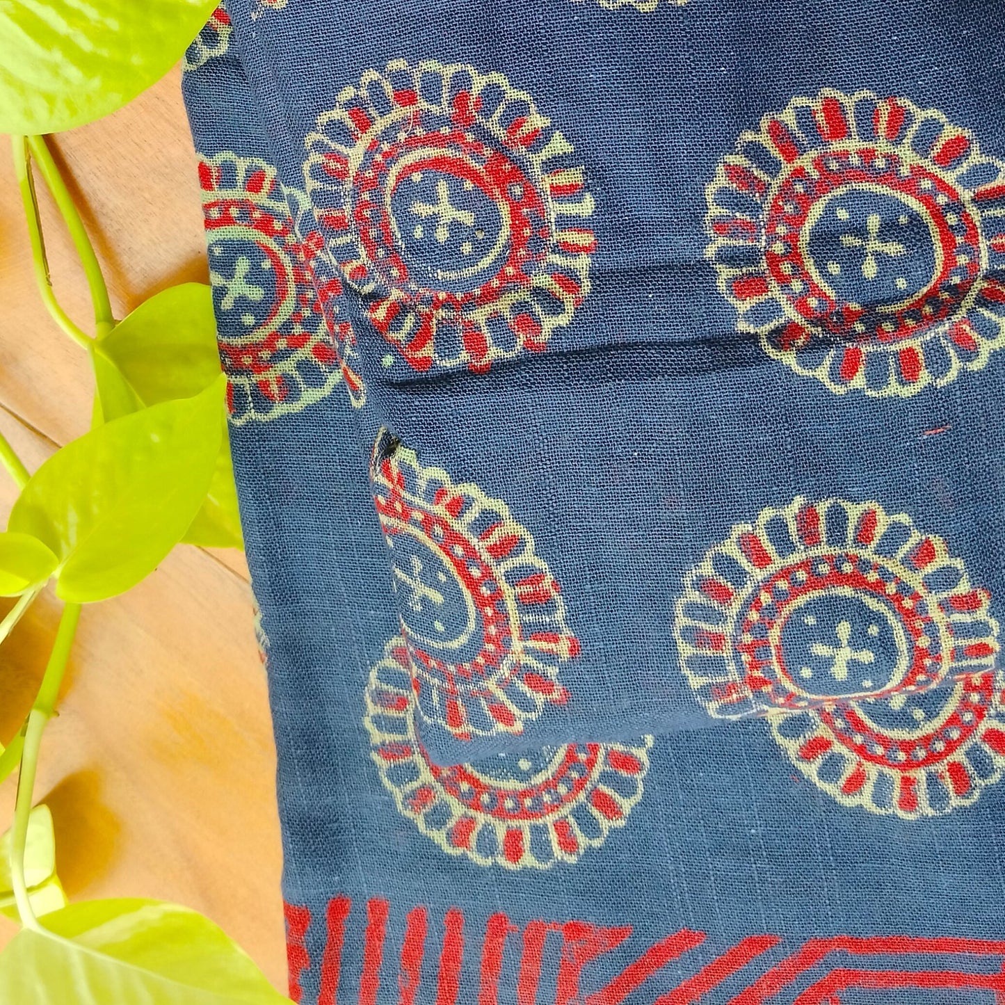 BAGRU HAND BLOCK PRINTED BLUE COTTON LINEN SAREE