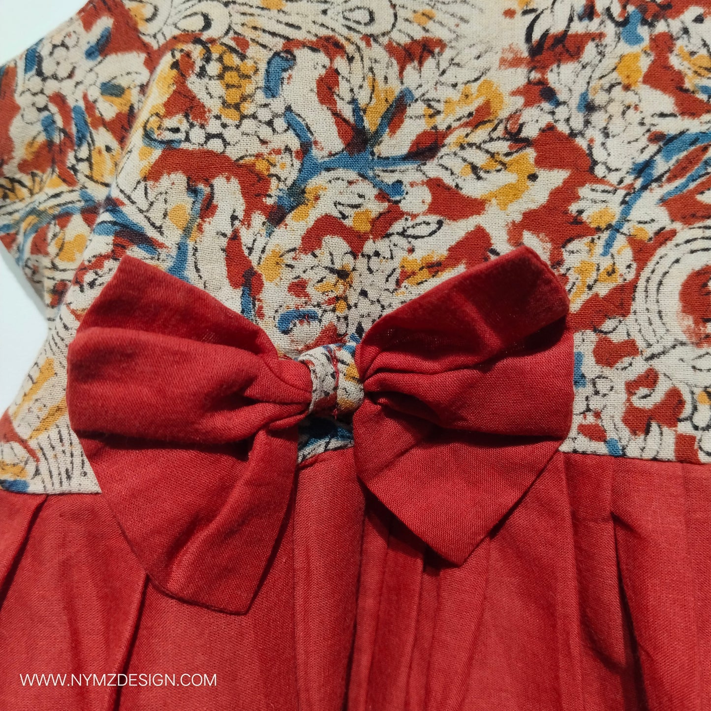 Red Cotton Kalamkari Frock for Girls | Handcrafted Kidswear (Age 1ā5 Years)