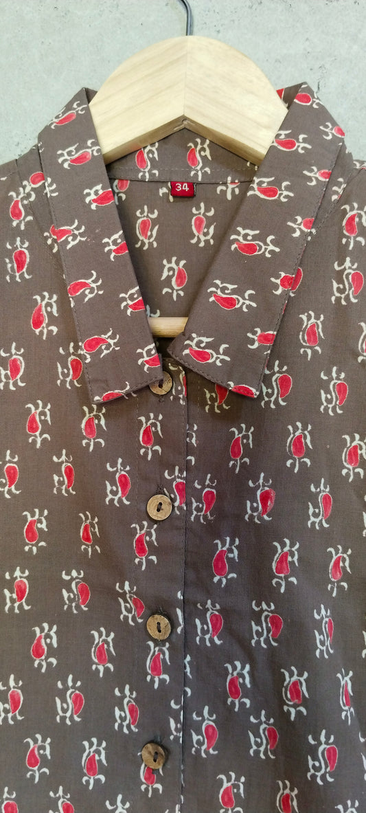 GREY- BROWN COTTON BLOCK PRINT BLOUSE
