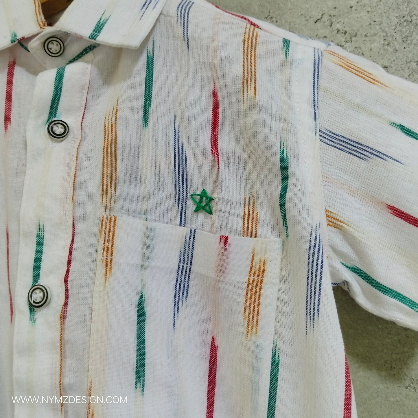 White Ikat Handloom Cotton Shirt Age (1 to 5year)