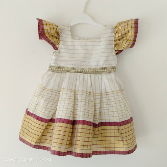 Kasavu Stripe Frock for Girls (1–2 Years).