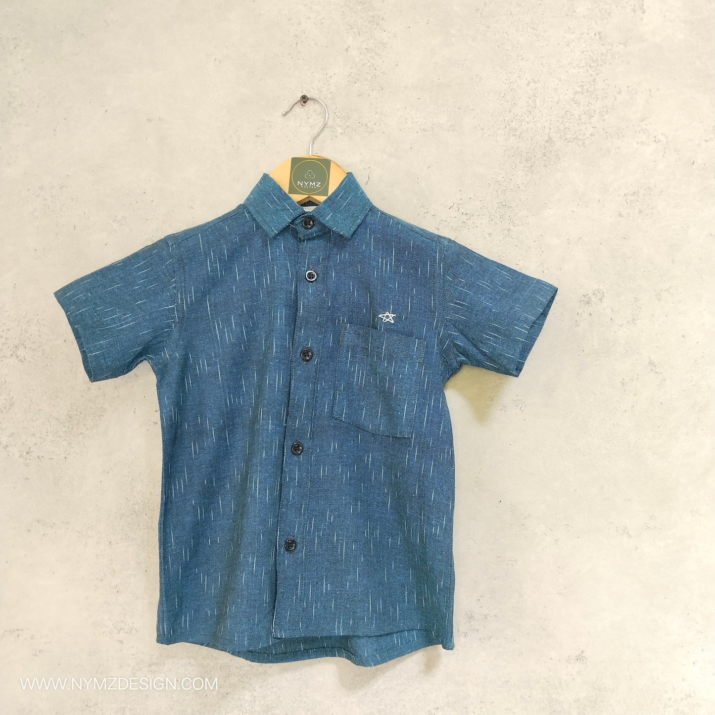 Blue Ikat weave Cotton Half Sleeve kids Shirt Age (1 to 5year)