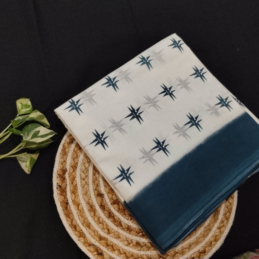 Bagru print Cotton Saree With Un stitched Blouse Piece