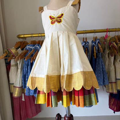 Butterfly embroidered yoke closeup NYMZ DESIGN Onam frock girls"