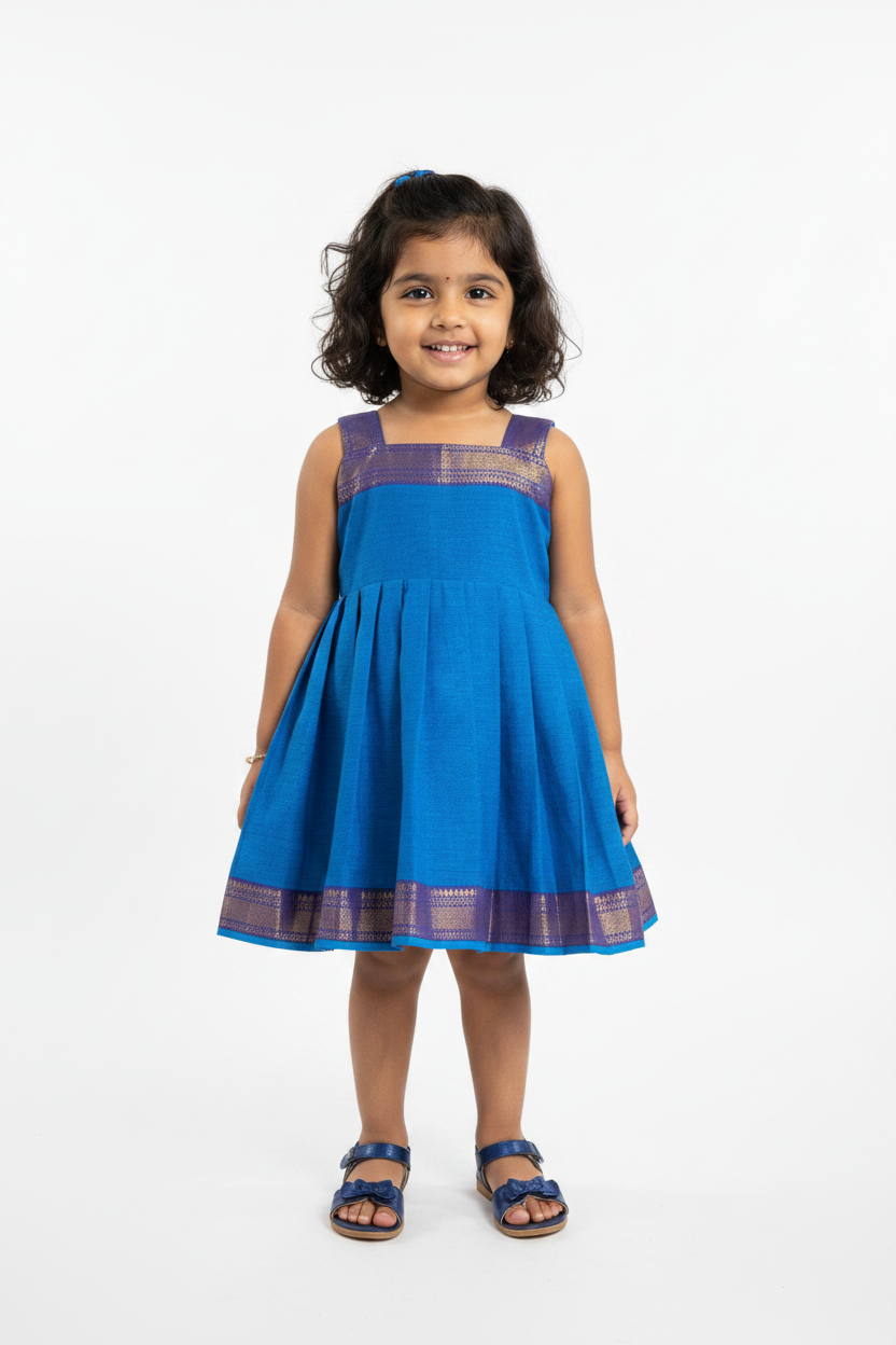 Blue mangalgiri Cotton Frock for Girls | Neelam