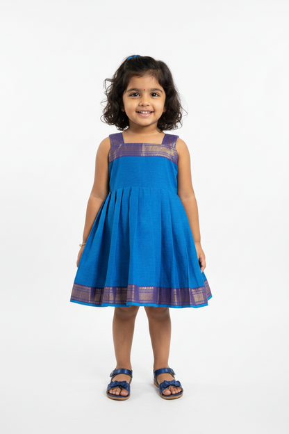 Blue mangalgiri Cotton Frock for Girls | Neelam