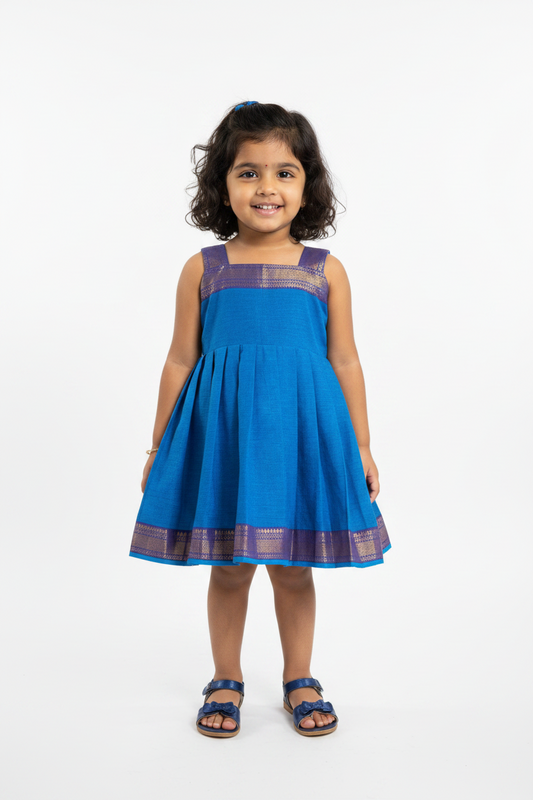 Blue mangalgiri Cotton Frock for Girls | Neelam