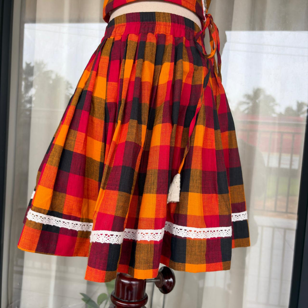MadrasCheck Skirt and Wrap Top|Druva