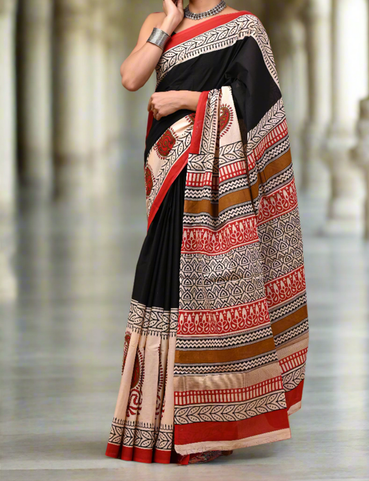 Bagru Print Mul mul Cotton Saree