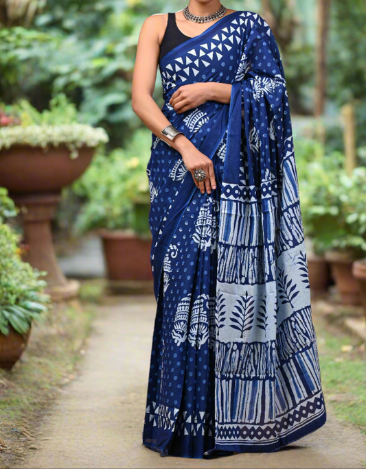 Bagru Print Mul mul Cotton Saree