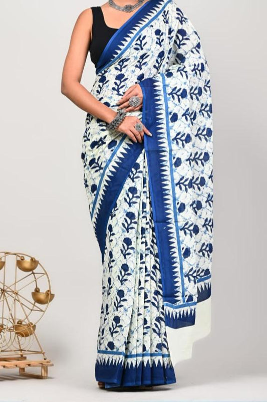 Bagru Print Mul mul Cotton Saree