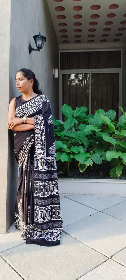 BAGRU HAND BLOCK PRINTED MULMUL COTTON SAREE