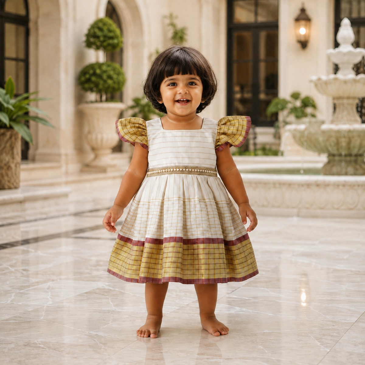 Kasavu Stripe Frock for Girls (1–2 Years).