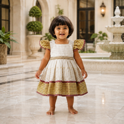 Kasavu Stripe Frock for Girls (1–2 Years).