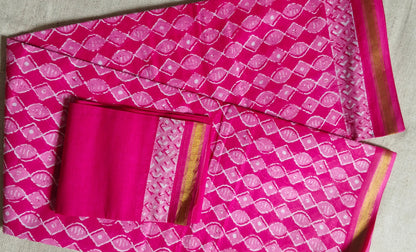 TRADITIONAL PRINTED COTTON SAREE WITH SMALL ZARI BORDER