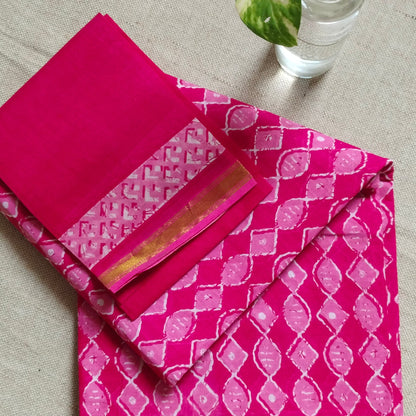 TRADITIONAL PRINTED COTTON SAREE WITH SMALL ZARI BORDER