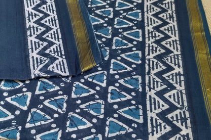 TRADITIONAL PRINTED COTTON SAREE WITH SMALL ZARI BORDER