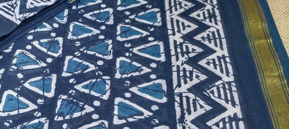 TRADITIONAL PRINTED COTTON SAREE WITH SMALL ZARI BORDER