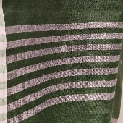 EMERALD GREEN-KHADI COTTON SAREE WITH THREAD WOVEN FLORAL BUTTAS AND SIMPLE BORDER