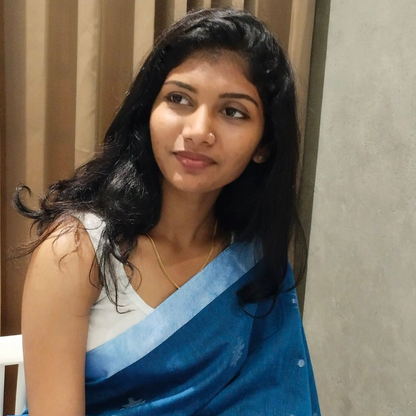 DEEP BLUE-KHADI COTTON SAREE WITH THREAD WOVEN FLORAL BUTTAS AND SIMPLE BORDER