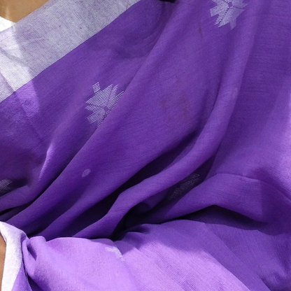 PURPLE-KHADI COTTON SAREE WITH THREAD WOVEN FLORAL BUTTAS AND SIMPLE BORDER