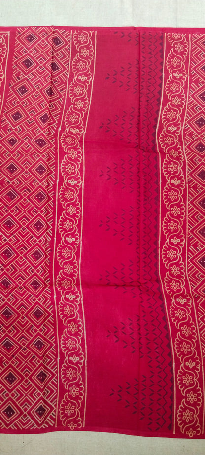 BAGRU HAND BLOCK PRINTED MULMUL COTTON SAREE