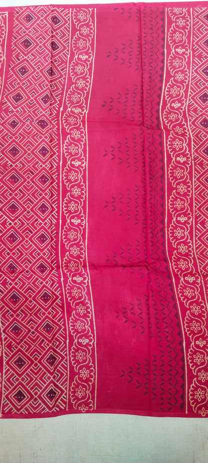 BAGRU HAND BLOCK PRINTED MULMUL COTTON SAREE