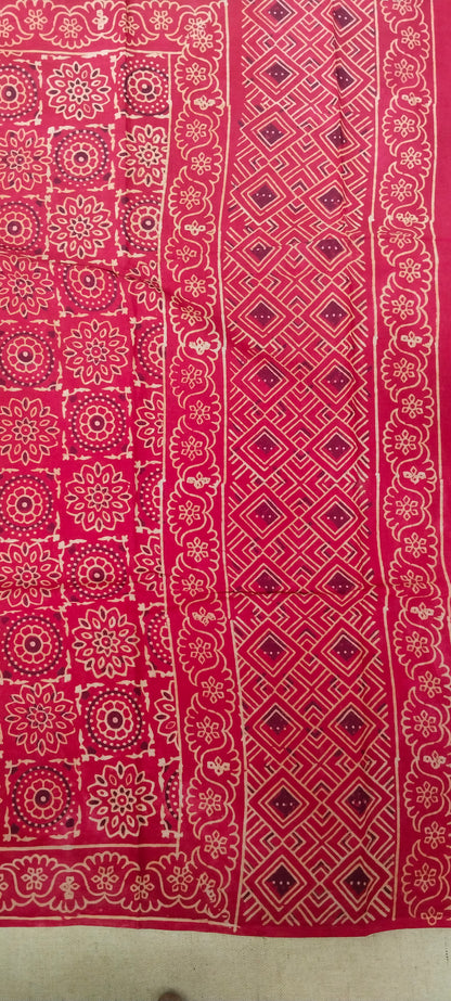 BAGRU HAND BLOCK PRINTED MULMUL COTTON SAREE
