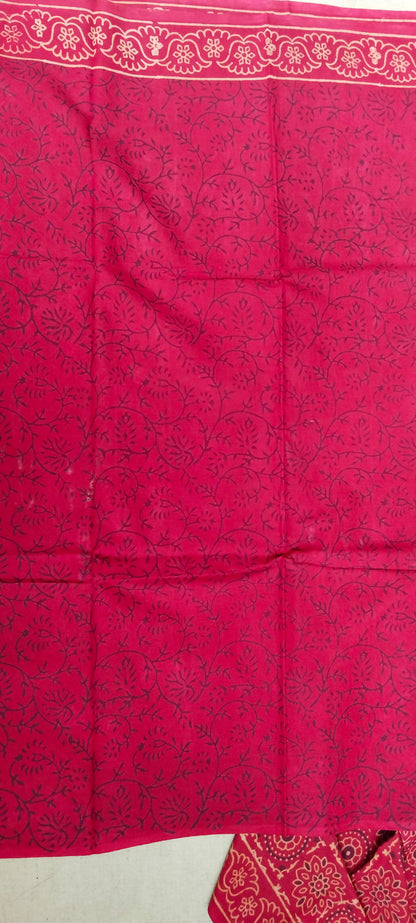BAGRU HAND BLOCK PRINTED MULMUL COTTON SAREE