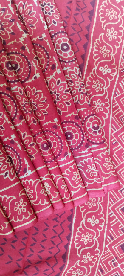 BAGRU HAND BLOCK PRINTED MULMUL COTTON SAREE