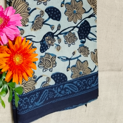 BAGRU HAND BLOCK PRINTED MULMUL COTTON SAREE
