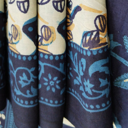 BAGRU HAND BLOCK PRINTED MULMUL COTTON SAREE