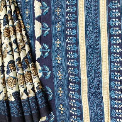 BAGRU HAND BLOCK PRINTED MULMUL COTTON SAREE